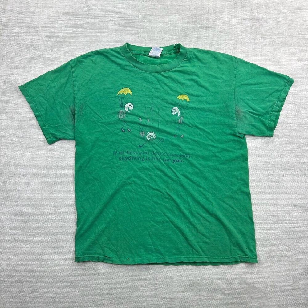 Vintage‎ Skydiving Shirt Adult Large Green Funny Joke Parachute Plane Jumping